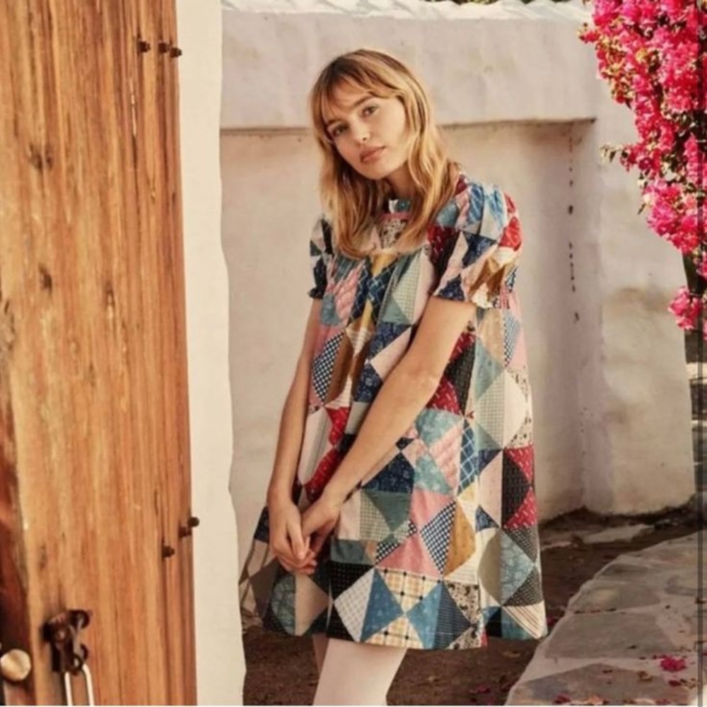 RARE DOEN Amarillo Patchwork Quilted Mini Dress